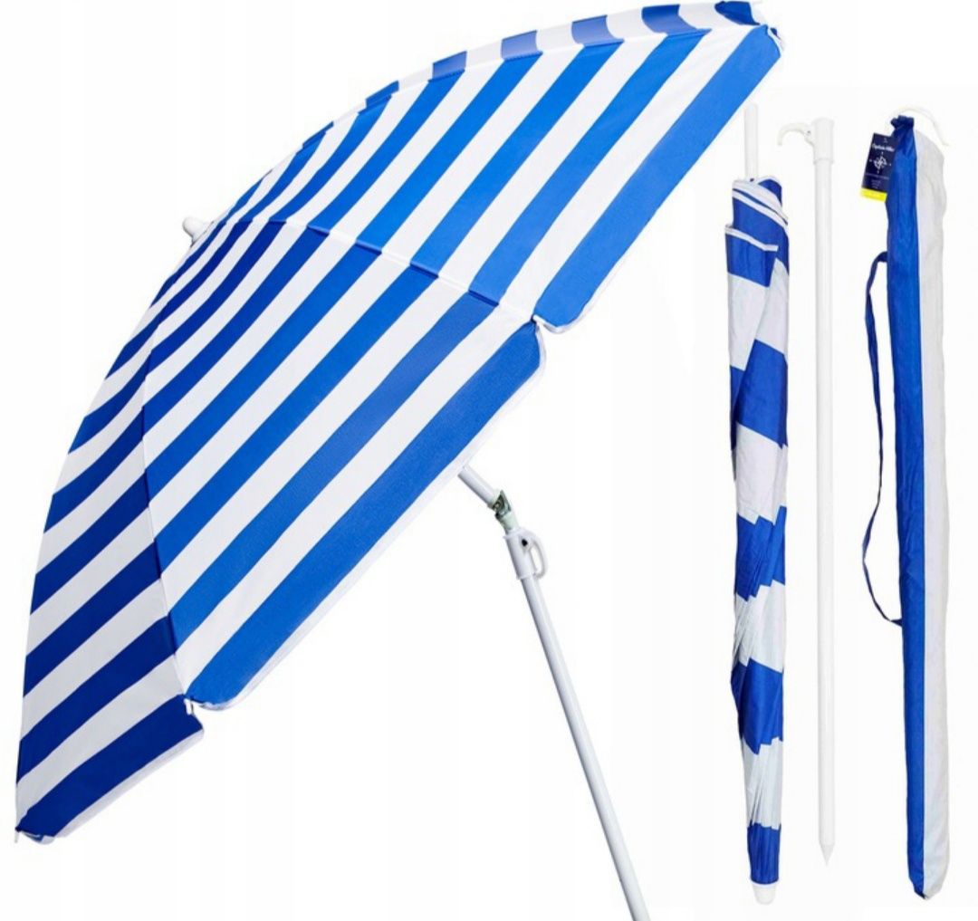 Parasol ogrodowy plażowy 160 cm turystyczny składany łamany paski