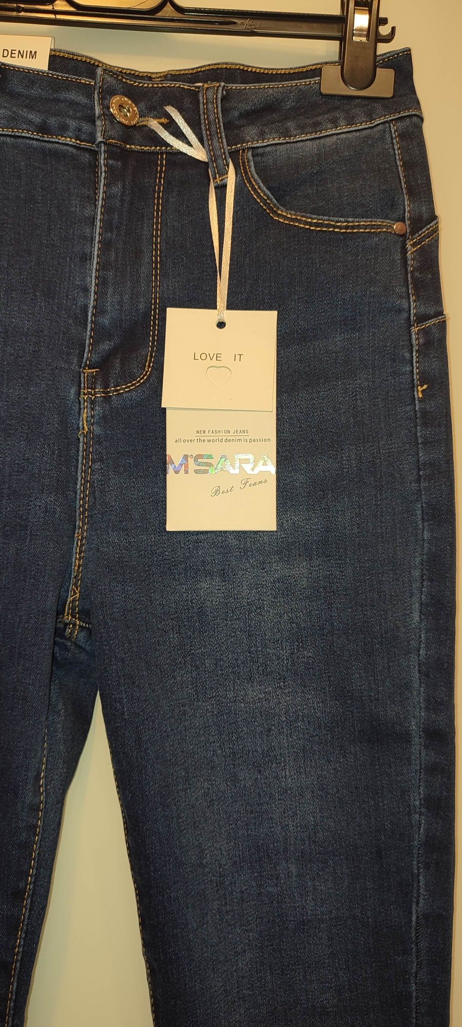 Spodnie jeansy damskie rurki granat M.sara push up