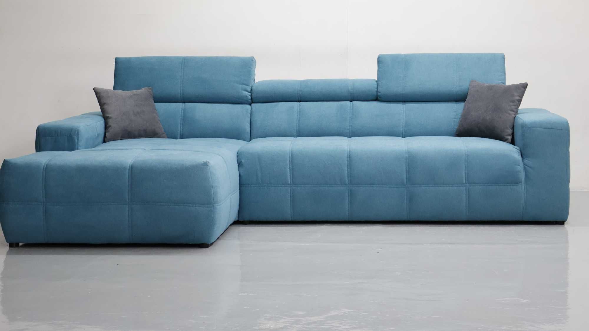 TDW DESIGN narożnik regulowane zagłówki sofa kanapa tkanina  NIEBIESKA