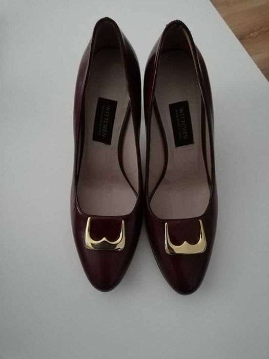 Czółenka skóra naturalna bordowe (burgund) roz. 37