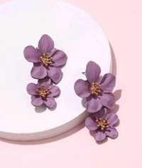 Kolczyki wiszące kwiaty kolor fioletowy śliwka