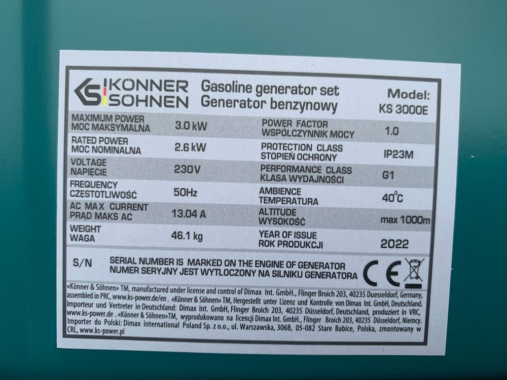 Генератор бензиновий "Könner & Söhnen" KS 3000E