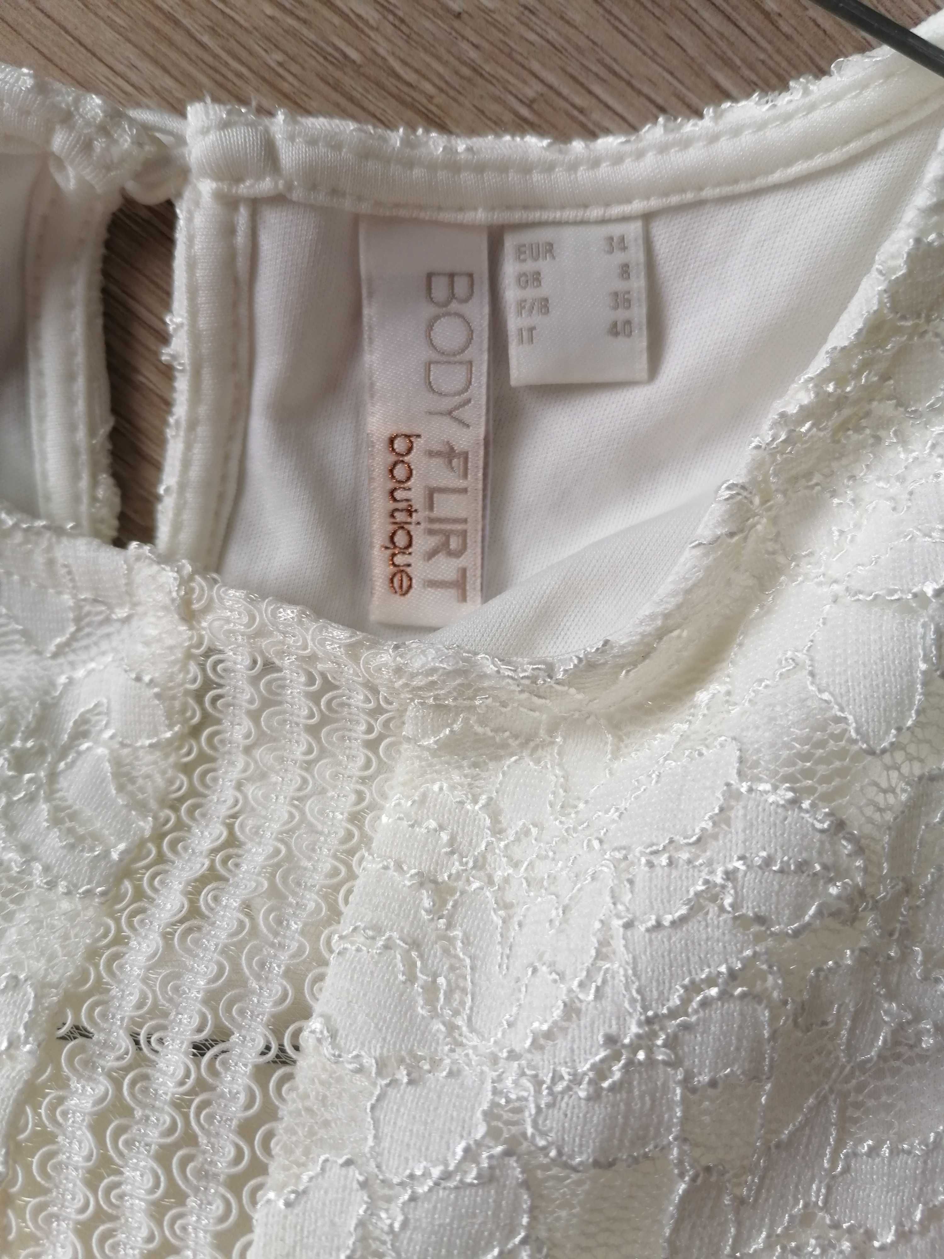 Nowa prosta elegancka sukienka koronkowa ecru 34 midi