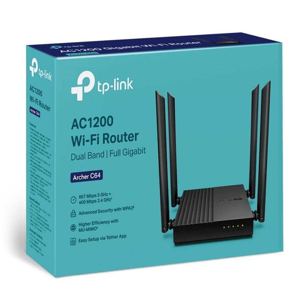 Router TP-Link Archer C64 Wi-Fi AC1200 MU-MIMO 4xLAN 1xWAN FV