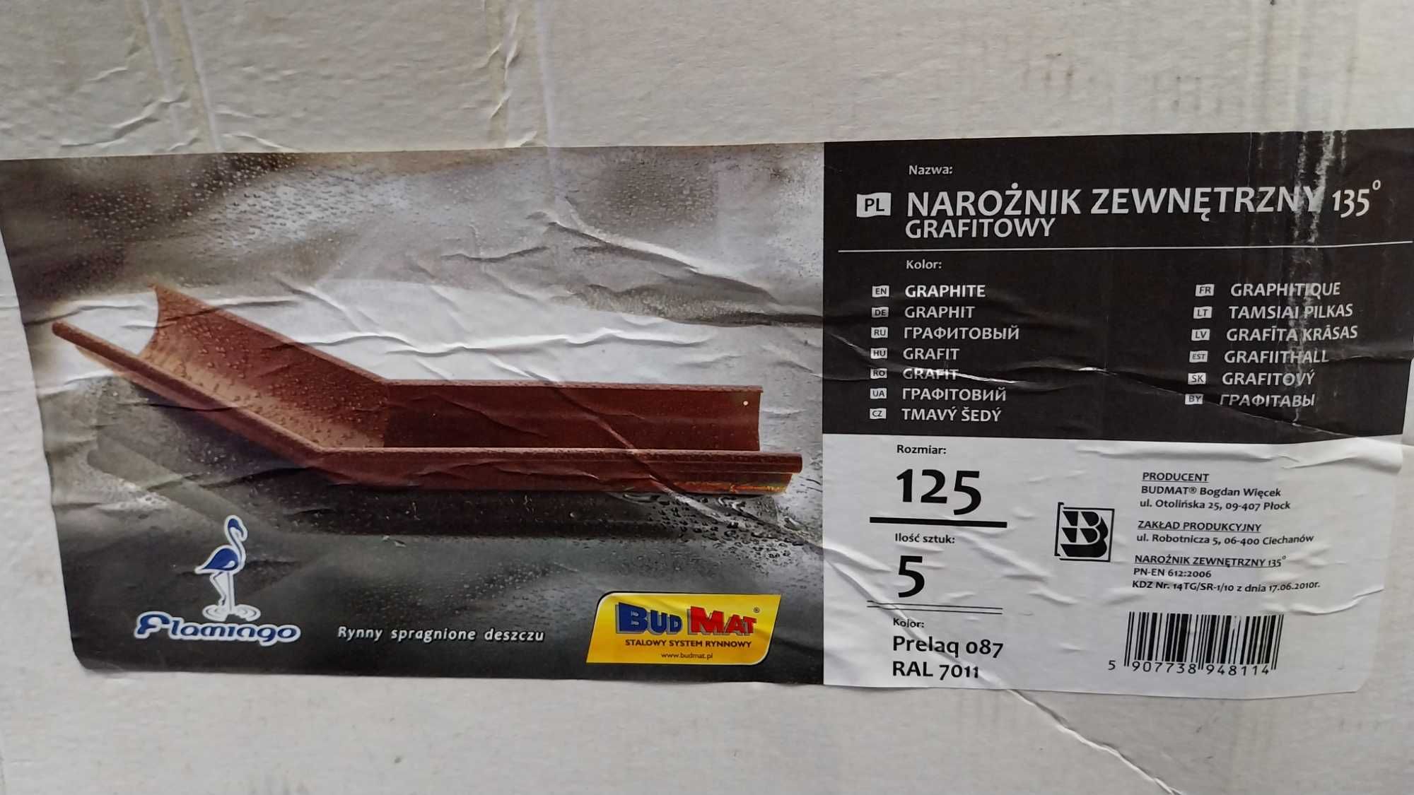 Narożniki wew./zew. do rynny Flamingo kąt 135° kolor grafit/czarny