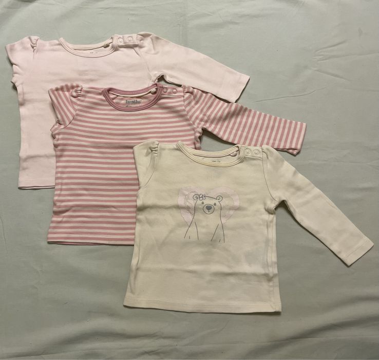 3-pak koszulek rozmiar 62/68, miś, różowa, w paski