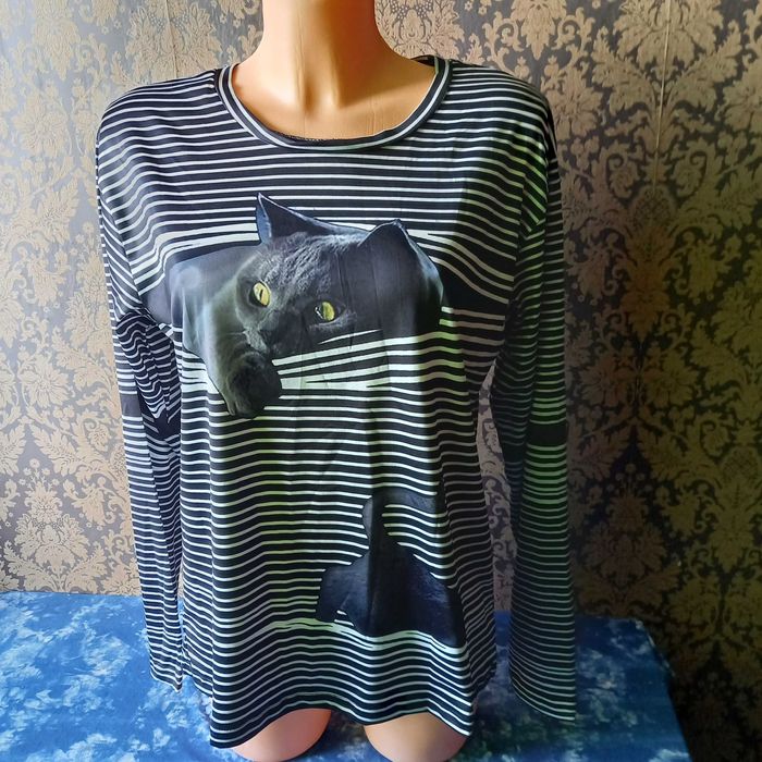 bluzka w paski z kotem