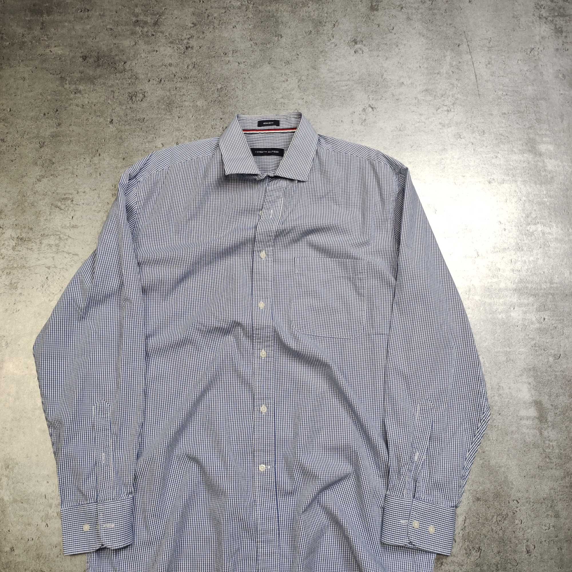 MĘSKA Elegancka Koszula Drobna Kratka Tommy Hilfiger Garnitur Pocket