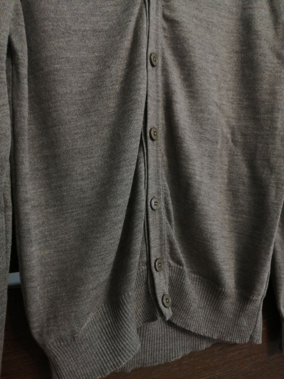 Szary wełniany rozpinany kardigan męski sweter wełna merino rozmiar S