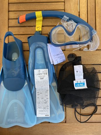 Kit Máscara, Tubo e Barbatanas de Snorkeling SNK 500 Adulto azul