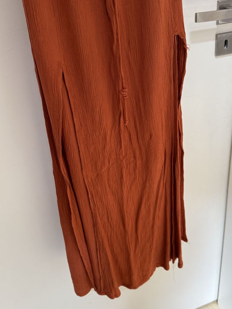 Rdzawa brazowa pomaranczowa sukienka maxi boho etno