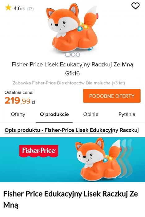 Raczkujący interaktywny lisek Fisher price