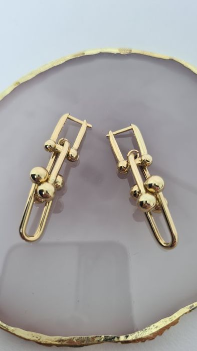 Nowe złote kolczyki typu Tifany ogniwa grube wiszące spinacze p. 585