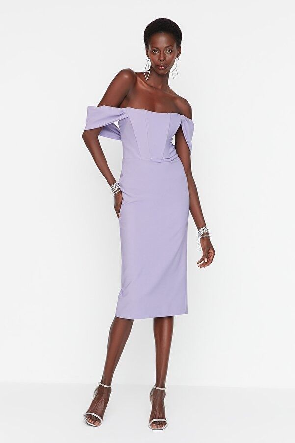 Trendyol 42 Xl Sukienka Prosta Midi Lilac H10861