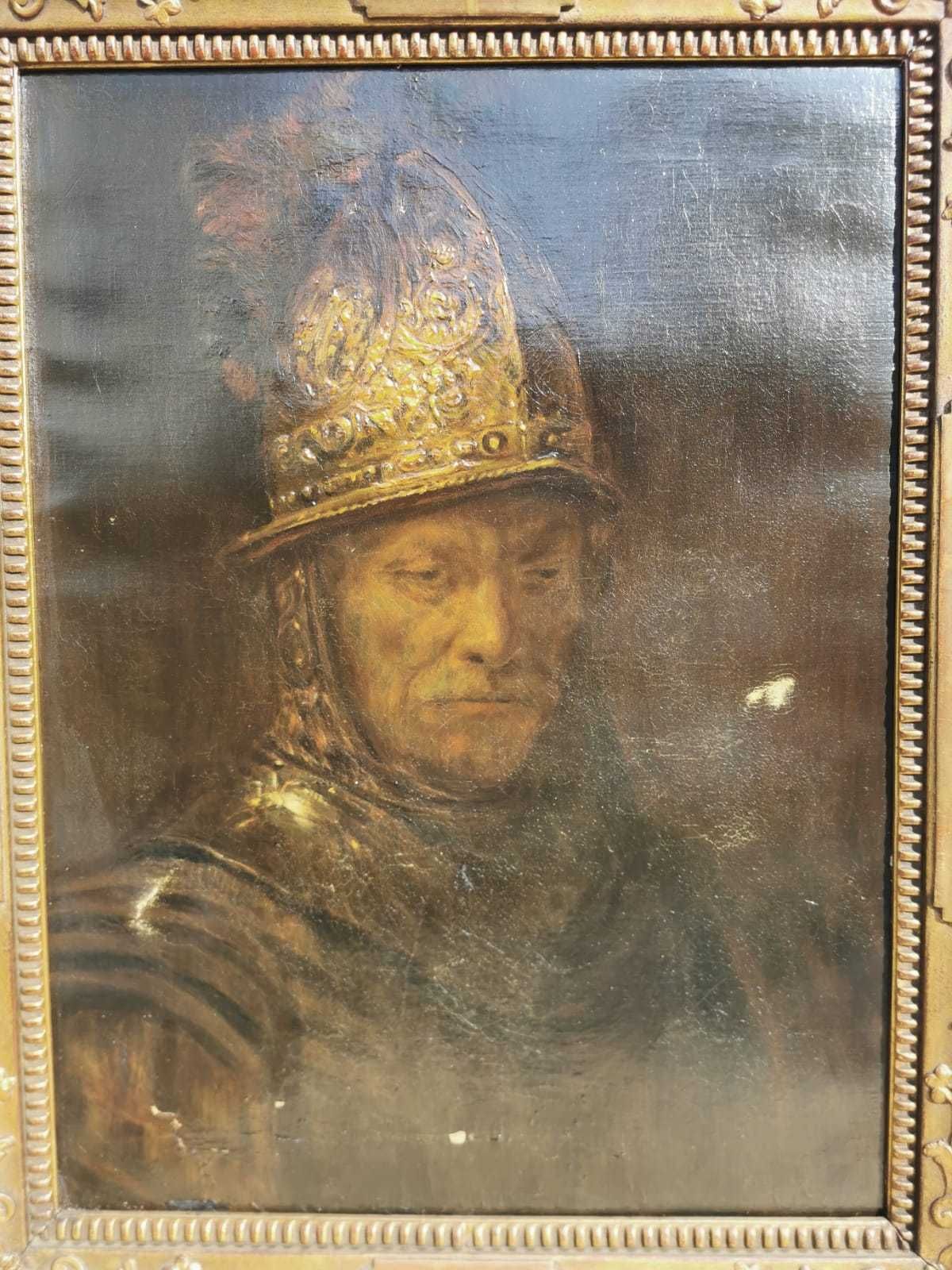 Obraz Portret Rembrandt Rycerz płótno złoty hełm antyk ZŁOTA RAMA