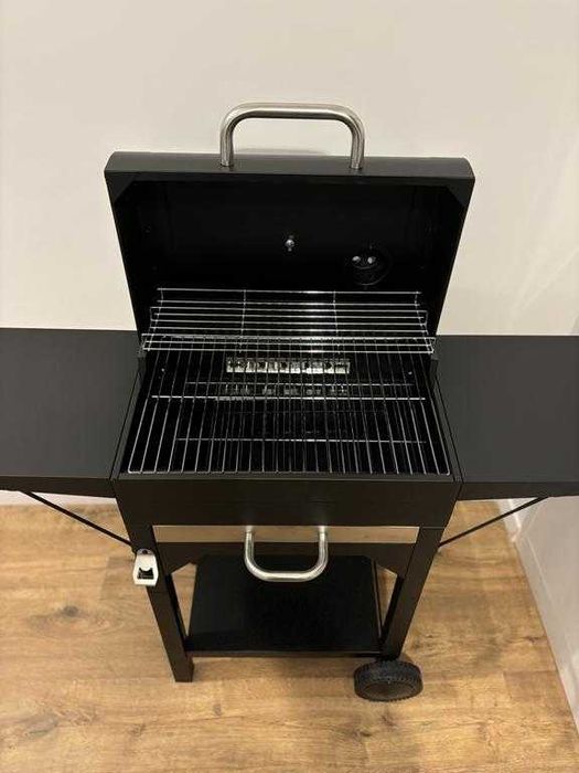 Grill Węglowy Ogrodowy Duży Z pokrywą Przenośny na Kółkach Termometr