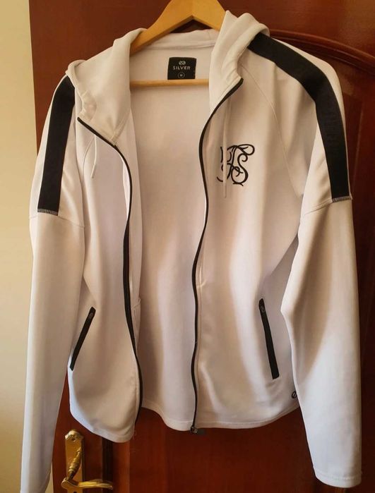 Casaco Silver - branco com tiras pretas de estilo slim fit