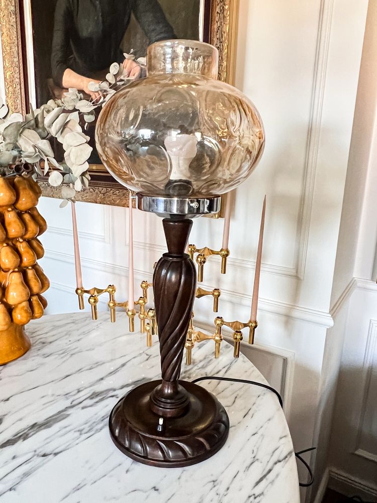 Bardzo duża drewniana lampa art Deco oryginalna 1930