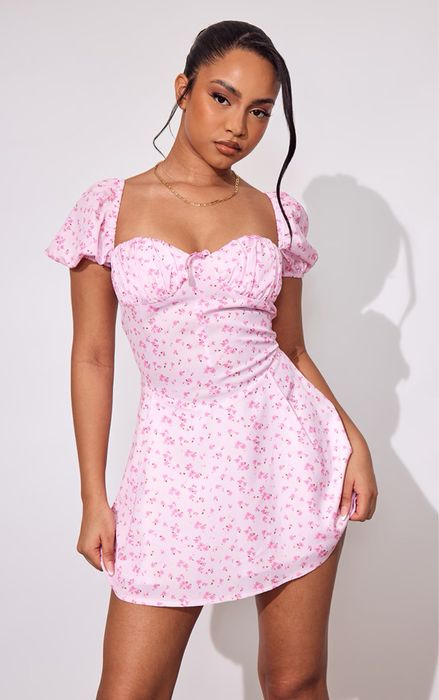 Нова рожева міні-сукня в квітковий принт PrettyLittleThing, 12 UK size