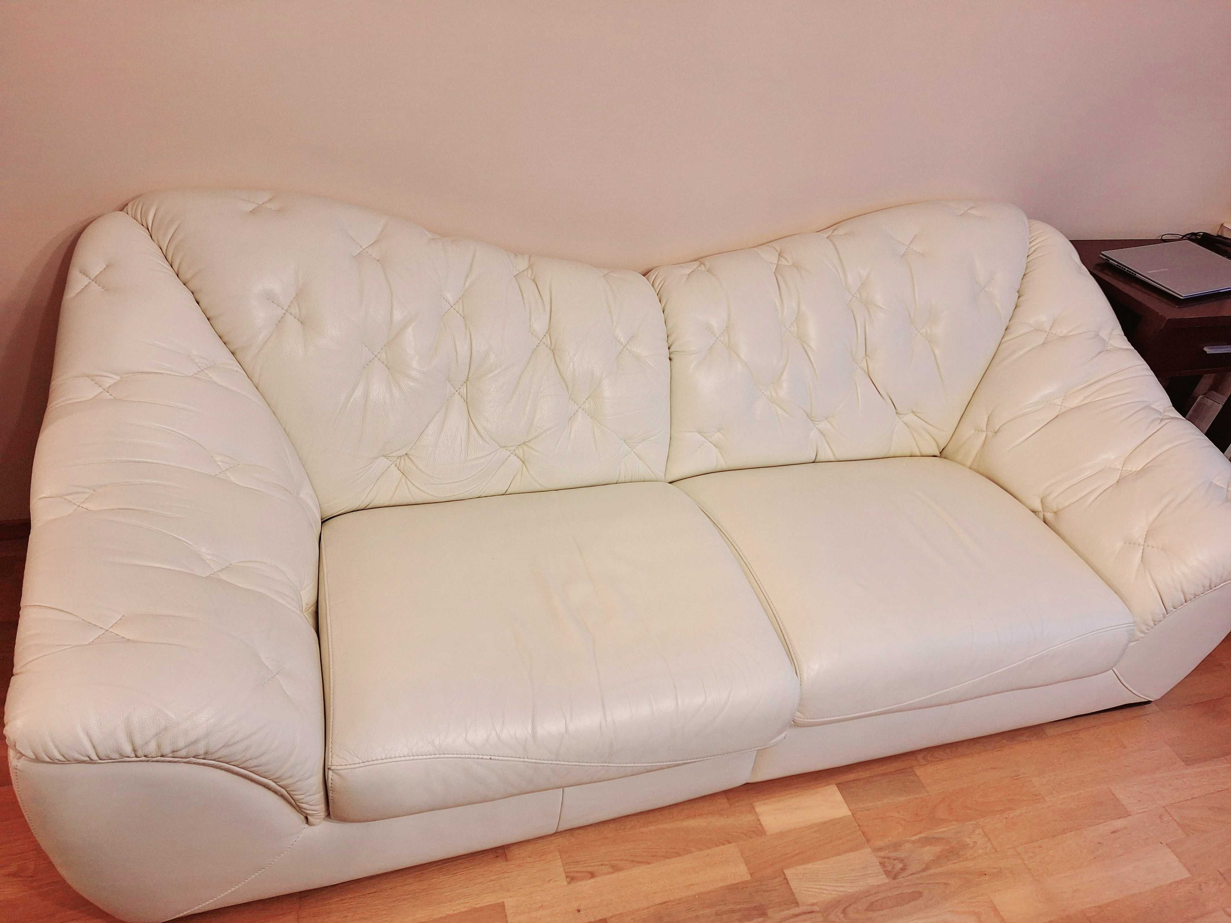 Skórzana sofa bez funkcji spania  kremowa ZUCHERO 3BF VIENNA LUX