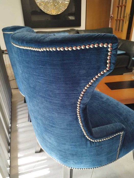 2 Cadeirões/Poltronas em Veludo Azul — Estilo Vintage | URGENTE