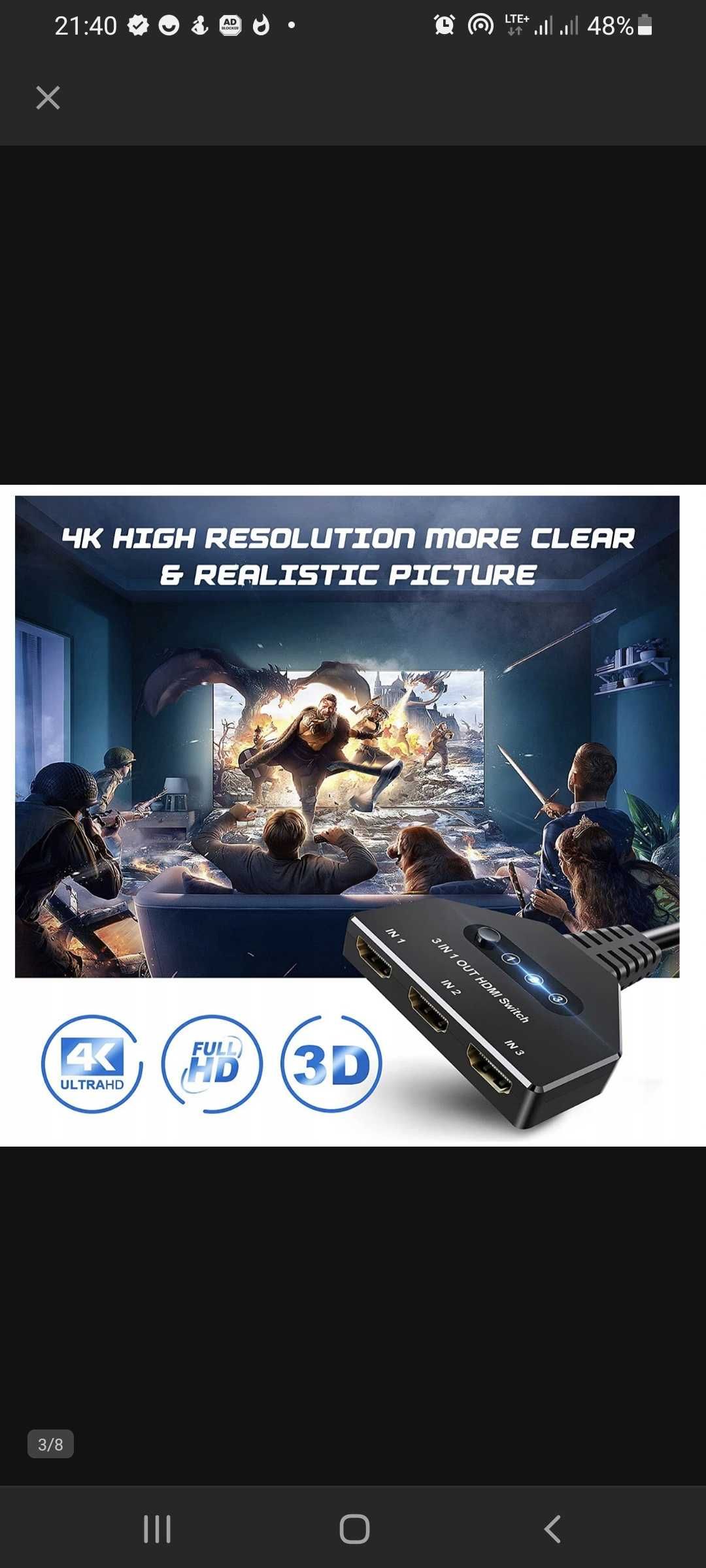Przełącznik Techole HDMI HS309-BK HDMI 3 w 1