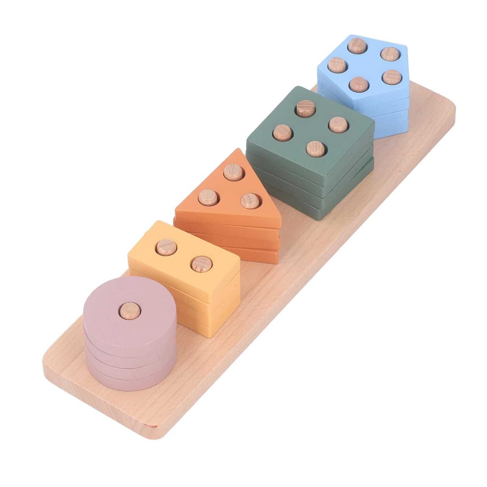 Montessori - drewniane klocki do układania w stosy, sorter kształtów