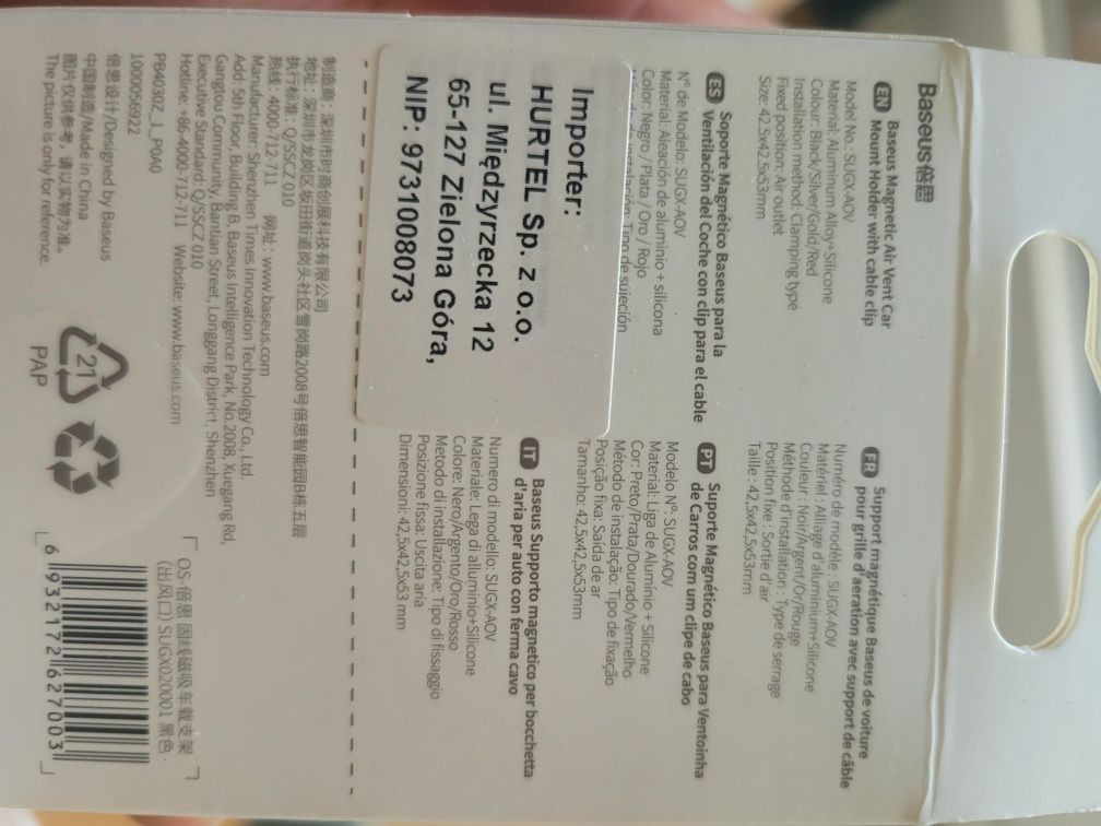Magnetyczny uchwyt na telefon do auta Baseus