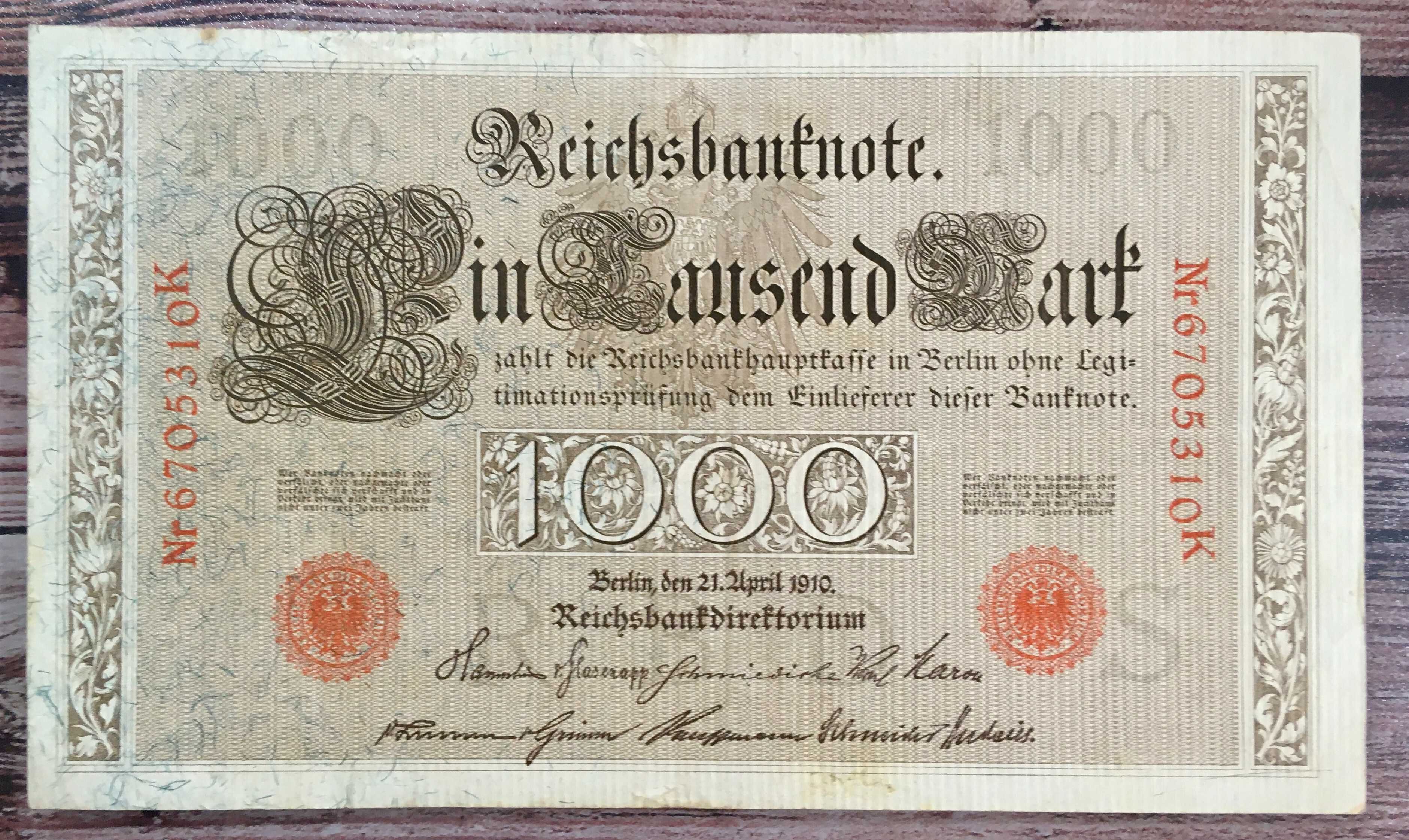 1000 marek (Reichsmark) 1910 - Cesarstwo Niemieckie - stan XF+ - #9