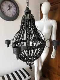 Lampa z drewnianych korali ręcznie robiona (hand made) boho, bohemian