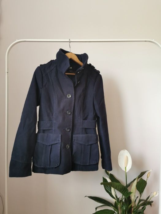 Granatowy krótki płaszcz H&M M S 38 36  kurtka bosmanka damski ciepły