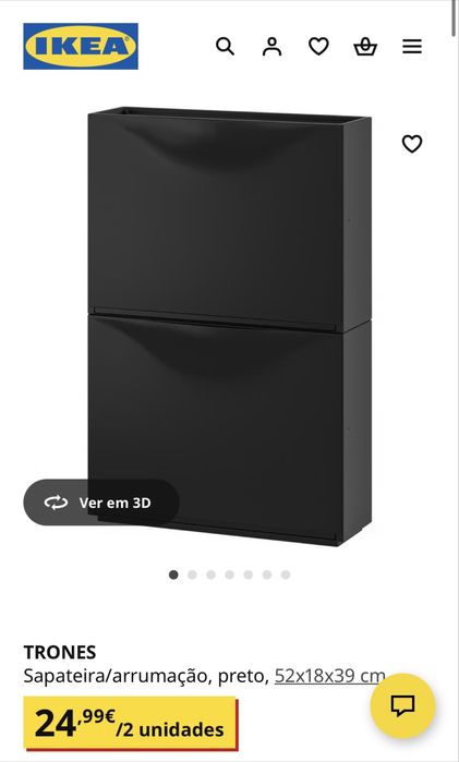 Vende-se 3 sapateiras/arrumação, preto, 52x18x39 cm