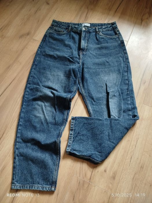 Szerokie spodnie boyfriend granatowe jeansy l xl damskie