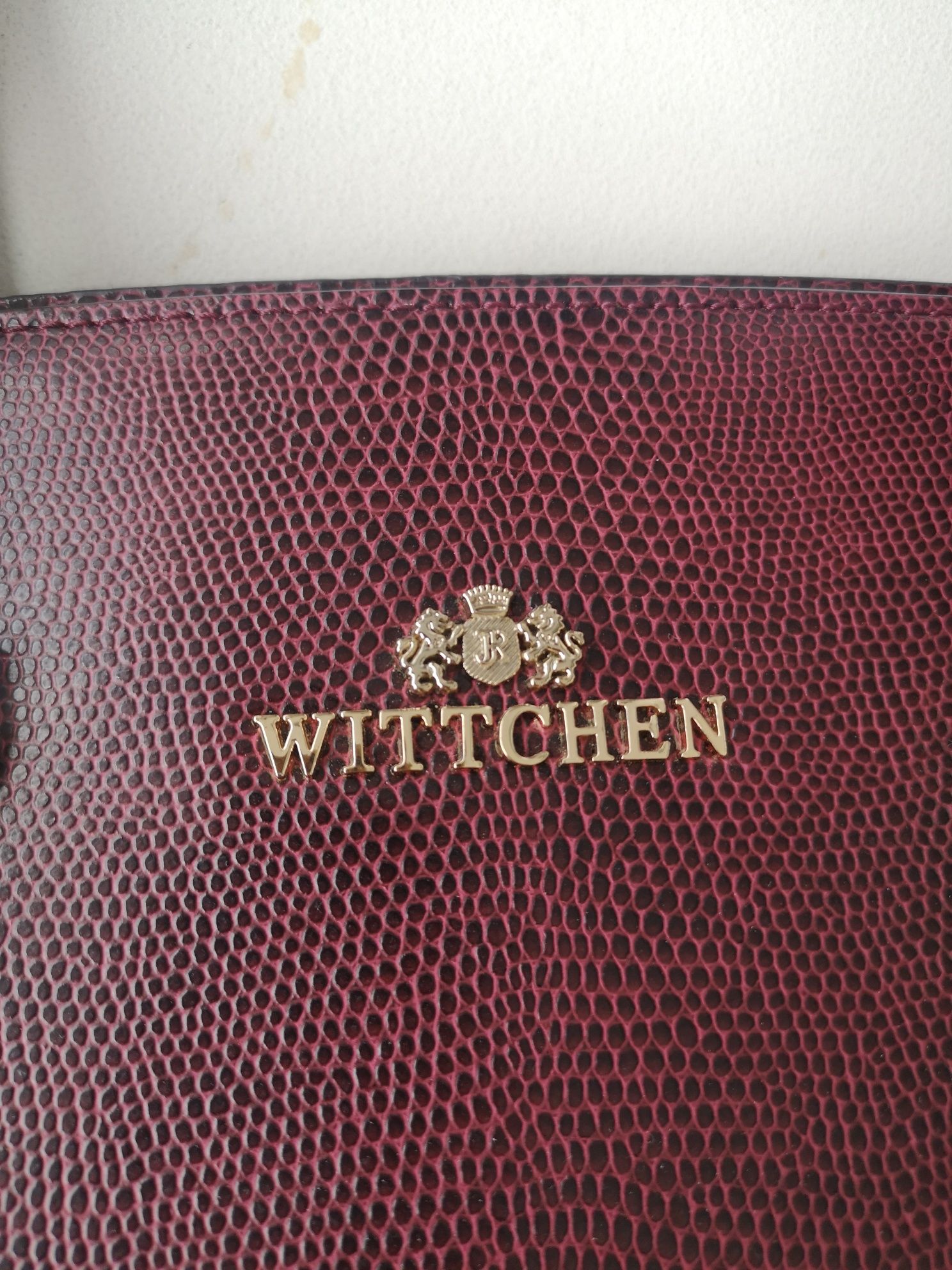 Idealna, klasyczna torebka Wittchen, Elegance, burgund, złote okucia