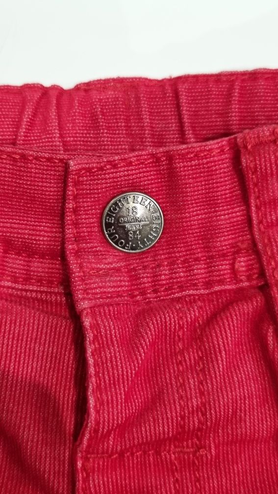 12-18м. Теплые красные джинсы/штаны, вельветовые Marks & Spencer kids