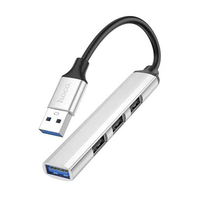 HOCO adapter HUB USB A do USB A 3.0 / 3x USB A 2.0 HB26 srebrny