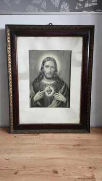 Obraz z wizerunkiem Jezusa - stara rama do obrazu drewniana 90 x 70