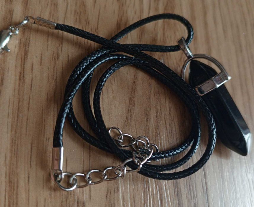 NOWY, Damski, Męski, Naszyjnik, Kamień, Czarny, Srebrny