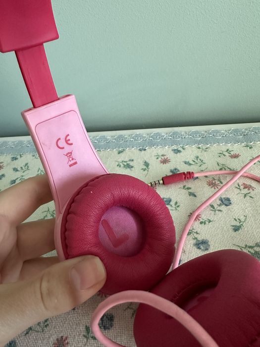 różowe dziecięce przewodowe słuchawki nauszne Motorola jack