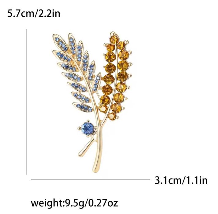 Брошка булавка патріотична жовто блакитні пшеничні колоски