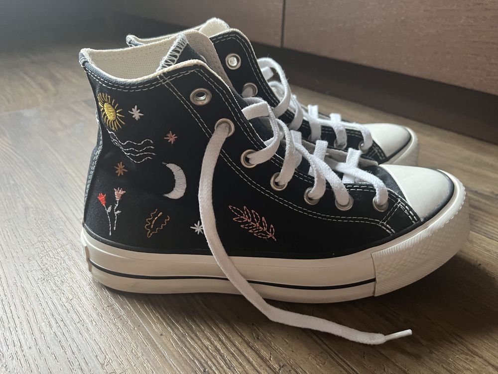 Converse All Star Lift Hi czarne z haftami 37,5 platform