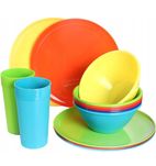 Youngever zestaw plastikowych talerzy, misek i kubków 6 kolorów 18 szt