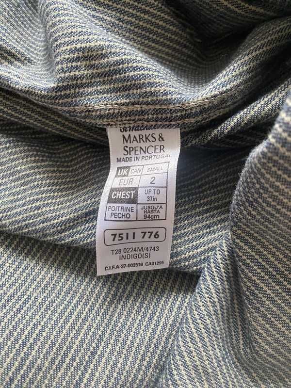 Granatowo-beżowa koszula w paski bez kołnierzyka Marks&Spencer XL/42