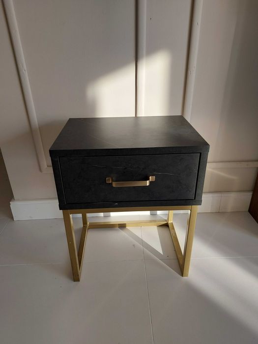 Szafki nocne stolik nocny szary marmur zlote uchwyty 2 sztuki