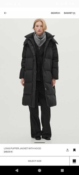 Nowy płaszcz puchowy z kapturem Massimo Dutti XS/S