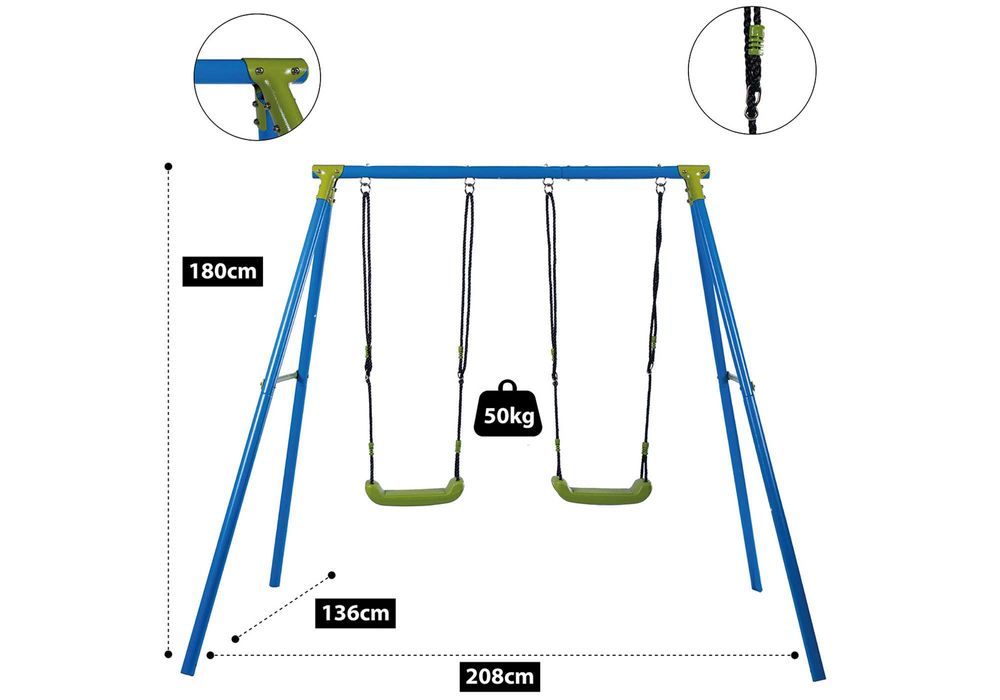 Huśtawka dziecięca Sandora XNS003 podwójna mocny stabilny stelaż