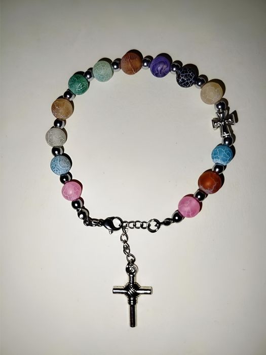 Bransoletka z kamieni agat trawiony kolorowa