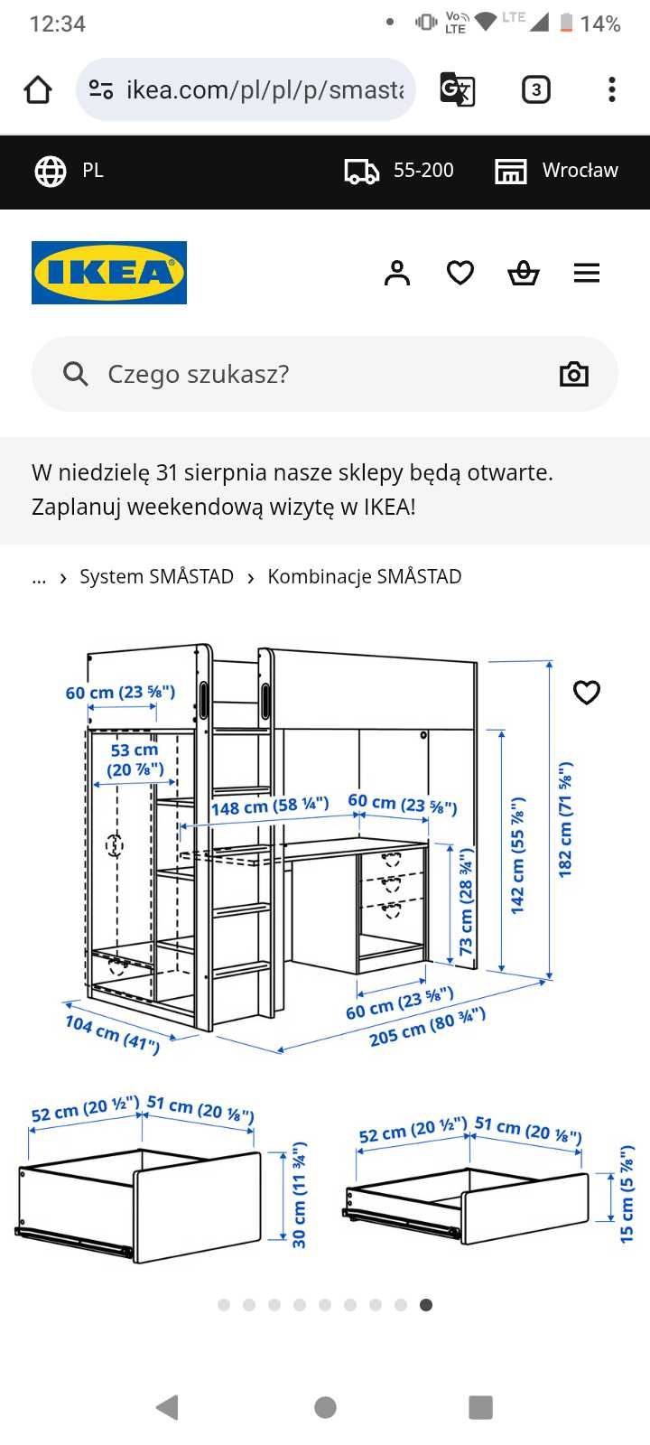 Łóżko piętrowe ikea SMÅSTAD