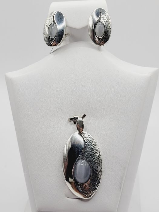 Srebrny komplet opal kocie oko