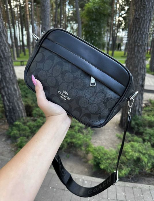 Сумка Coach чорна/ месенджер коач монограм/ сумка через плече коач